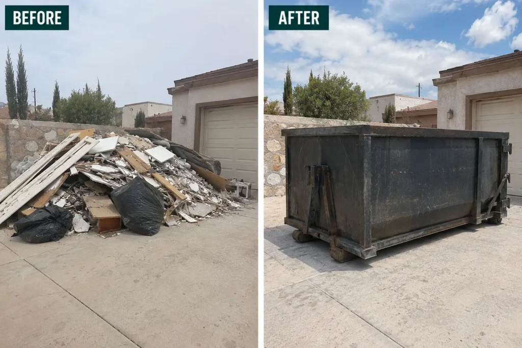Before and after
15 yard dumpster

