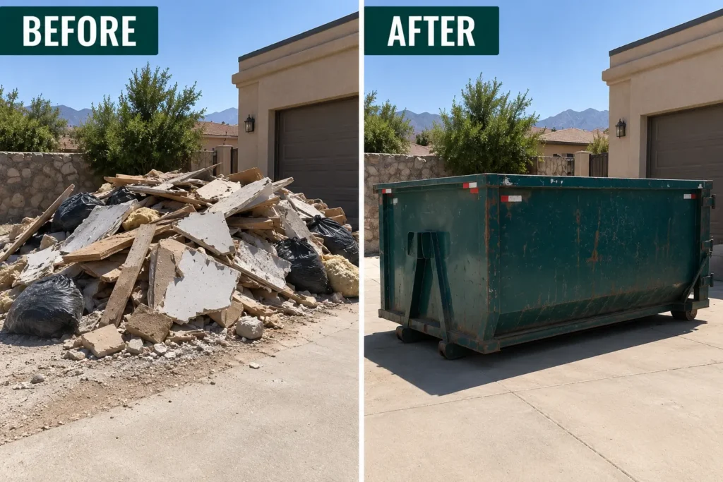 before & after 20 yard dumpster

